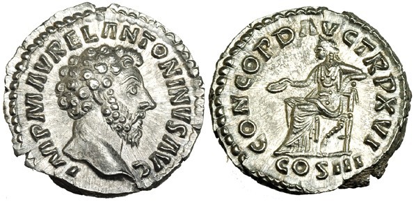 MARCO AURELIO. Denario. Roma (161-2). A/ Cabeza desnuda a der.; IMP. M. AVREL. A...