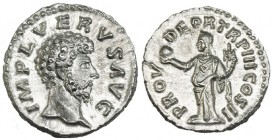 LUCIO VERO. Denario. Roma (161-163). R/ La Providencia a izq. con globo y cornucopia; PROV. DEOR. TR. P. III COS. II. RIC-491. SB-156. SC.