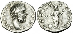 CLODIO ALBINO. Denario. Roma (193). R/ La Providencia con vara, cetro y globo a sus pies. RIC-1c. SB-55. MBC/MBC-. Muy escasa.