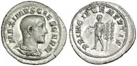 MAXIMO. Denario. Roma (236-8). R/ El Príncipe a izq.; PRINCIPI IVVENTVTIS. RIC-3. SB-10. EBC-. Escasa.
