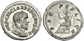PUPIENO. Denario. Roma (238). R/ La Paz sentada a izq. con rama y cetro; PAX PVBLICA. RIC-4. SB-22. B.O. EBC/EBC-. Escasa.