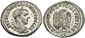 FILIPO II. Tetradracma. Antioquía (249). A/ Busto laureado, drapeado y con coraza. R/ Águila con la cabeza a der. PR-474. EBC+.