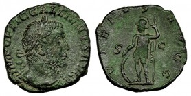 GALIENO. Sestercio. Roma (253-4). R/ La Virtud con lanza y escudo. RIC-248. CH-1295. Acuñación floja en el rev. Pátina verde claro. MBC. Muy escasa....