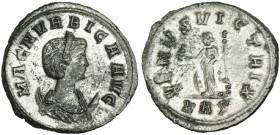 MAGNA URBICA, mujer de Carino. Antoniniano. Roma. A/ Busto a der. sobre creciente; MAGN. VRBICA AVG. R/ Venus con casco, cetro y escudo; VENVS VICTRIX...