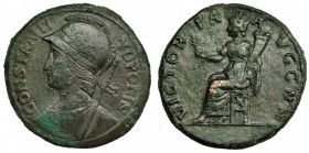 CONSTANTINO I. Medallón (330-346). A/ Busto de Constantinopolis con casco, coraza y portando cetro a izq.; CONSTANTINOPOLIS. R/ Constantinopolis torre...