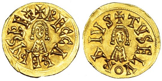RECAREDO I. Tremissis. Elvora. A/ 1RECCAREPVSRE1. R/ 1TVSELV