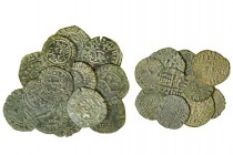 25 monedas: 4 dineros, 6 óbolos de Alfonso X y 15 blancas de Reyes Católicos. Cuenca(10), Granada, Navarra, Segovia y Toledo (2). Casi todos diferente...