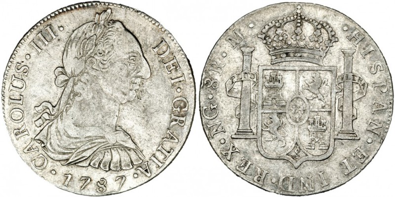 8 reales. 1787. Nueva Guatemala. M. VI-870. Pequeñas marcas. MBC-. Muy escasa.