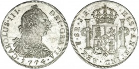 8 reales. 1774. Potosí. JR. VI-980. Finas rayitas. B.O. EBC/EBC+.