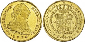 2 escudos. 1774. Madrid. PJ. VI-1286. Fina raya en el rev. R.B.O. EBC.