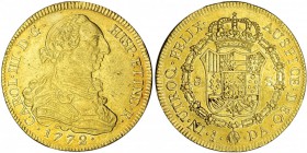 8 escudos. 1772. Santiago. DA. VI-1755. Pequeñas marcas. MBC+/EBC-. Muy escasa.