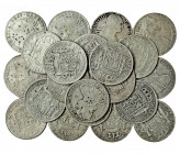 23 monedas de 8 reales: México (19) y Potosí (4). Todas con resellos chinos. BC+/MBC-.
