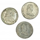 3 monedas de 8 reales. México: 1811, 1812 y 1813. MBC+/EBC.