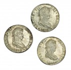 3 monedas de 8 reales. México: 1812, 1813 y 1814. Todos con ensayador JJ. MBC+/EBC.
