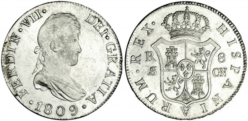 8 reales. 1809. Busto con cinta en el pelo. VI-1164. Finas rayitas. B.O. EBC. Mu...