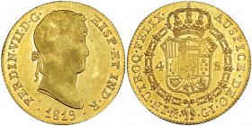 4 escudos. 1819. Madrid. GJ. VI-1424. Golpecito en el anv. R.B.O. EBC-/EBC+. Muy escasa.