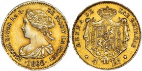 4 escudos. 1868. Madrid. Falsa de época en platino. BA-855. EBC-.