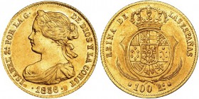 100 reales. 1856. Barcelona. VI-632. R.B.O. EBC. Rara.