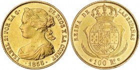 100 reales. 1856. Barcelona. VI-632. R.B.O. EBC-. Rara.