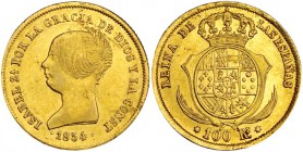 100 reales. 1854. Sevilla. VI-654. Pequeñas marcas. EBC-.