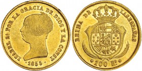 100 reales. 1855. Sevilla. VI-655. Pequeñas marcas. R.B.O. EBC-.