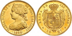 10 escudos. 1868 *18-73. Madrid. VI-669. B.O. SC.