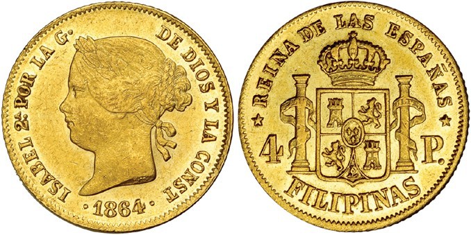 4 pesos. 1864. Manila. VI-689. R.B.O. EBC.