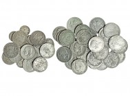 44 monedas de 2 pesetas y 10 de 50 céntimos. De Gobierno Provisional a Alfonso XIII. De BC- a MBC+.