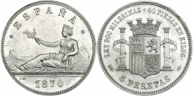 5 pesetas. 1870 *18-70. Madrid. SNM. VII-22. B.O. EBC+.