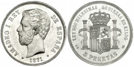 5 pesetas. 1871 *18-74. Madrid. DEM. VII-35. B.O. EBC+/SC.