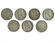 7 monedas de 20 centavos de peso. Manila. 1881, 1882 (2), 1883 (2) y 1885 (2). MBC-/MBC+.