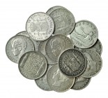 Colección de 16 monedas de 1 peseta diferentes: 1869 (ESPAÑA), 1876, 1882, 1883, 1885 *85, 1885 *86, 1893, 1896, 1899, 1900, 1901, 1902,. 1903, 1904, ...