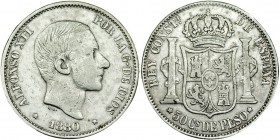 50 centavos de peso. 1880. Manila. VII-75. MBC-. Rara.