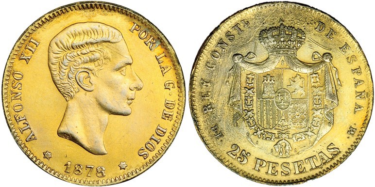 25 pesetas. 1878 *18-78. Madrid. DEM. Falsa de época en platino. BA-no. EBC-/MBC...