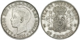40 centavos de peso. 1896. Puerto Rico. VII-176. Pequeñas marcas. MBC-/MBC.