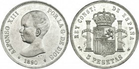 5 pesetas. 1890 *18-90. Madrid. MPM. VII-180. B.O. EBC+/SC.