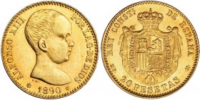 20 pesetas. 1890 *18-90. Madrid. MPM. VII-195. R.B.O. EBC.