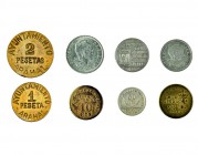8 monedas: Arahal, 1 y 2 pesetas; Euzkadi, 1937, 1 y 2 pesetas; Santander, Palencia y Burgos, 1937, 50 céntimos y 1 peseta; Cazalla de la Sierra, 10 c...