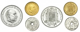II Exposición Nacional de Numismática. Madrid. 1951. 50 céntimos, 1 y 5 pesetas. 1949, 1947, 1949 *E-51. VII-421. SC. Rara.