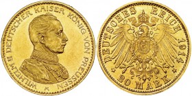 ESTADOS ALEMANES. Prusia. 20 marcos. 1914. KM-537. SC.