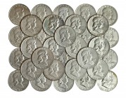 ESTADOS UNIDOS DE NORTEAMÉRICA. Colección de 35 monedas de 1/2 dólar. Franklin. 1949-1963. KM-199. MBC/EBC.