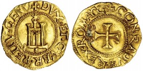 ESTADOS ITALIANOS. Génova (1528-1541). República Bienal. Escudo de oro del sol. Siglas CG. Soldadura en anv. MBC+.