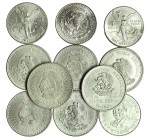 MÉXICO. Lote 11 monedas: 25 pesos, 1972; 5 pesos, 1947 (3), 1948 (3) y 1951; onza, 1983, 1984 y 1985. EBC/SC.