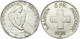 SUIZA. 5 francos. 1939. B. KM-42. B.O. EBC+. Escasa.