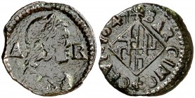 1647. Guerra dels Segadors. Barcelona. 1 ardit. (Cal. 151) (Cru.Segadors 266) (Cru.C.G. 4555a). 1,50 g. Lluís XIV. MBC.