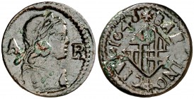 1648. Guerra dels Segadors. Barcelona. 1 ardit. (Cal. 152) (Cru.Segadors 267) (Cru.C.G. 4555b). 1,63 g. Lluís XIV. MBC-.