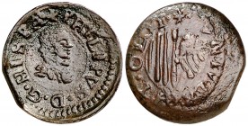 s/d. Guerra dels Segadors. Olot. 1 diner. (Cal. 186) (Cru.Segadors 113) (Cru.C.G. 4632a). 2,39 g. Felipe IV. Busto pequeño. Buen ejemplar. Escasa así....