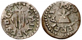 1576 (acuñada 1641). Guerra dels Segadors. Puigcerdà. 1 diner. (Cal. tipo 118, falta var) (Cru.Segadors 148) (Cru.C.G. 4643). 0,90 g. Felipe IV. El 5 ...