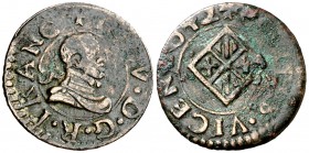 1642. Guerra dels Segadors. Vic. 1 diner. (Cal. tipo 131, falta fecha) (Cru.Segadors 190b) (Cru.C.G. 4678b). 1,06 g. Busto de Felipe IV. A nombre de L...