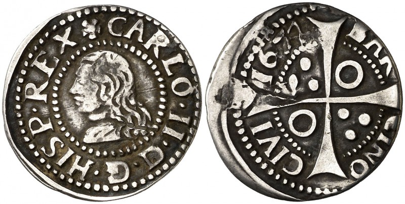 1674. Carlos II. Barcelona. 1 croat. (Cal. 658) (Cru.C.G. 4904e). 1,96 g. Golpe ...